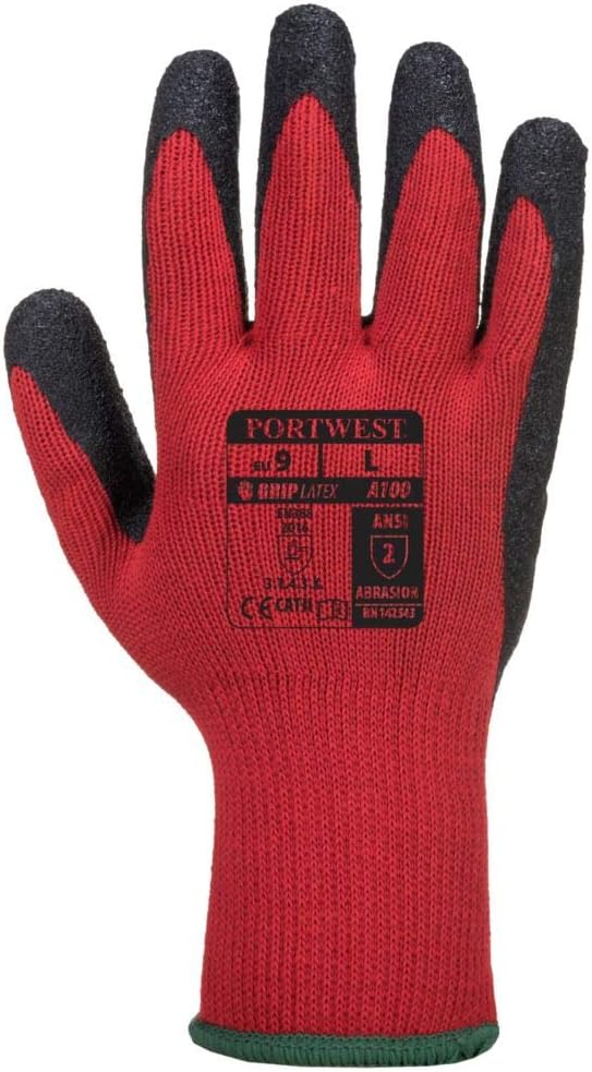Portwest A100 Premium Resistant Grip Glove Latex Red/Black, XX-Large, Red / Black, XXL