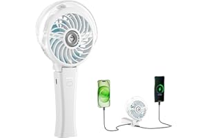 HandFan 4000mAh Portable Misting Fan, 50ml Water Tank, Rechargeable Handheld Personal Mister Fan, Spray Water Mist, Foldable Electric Hand Fans for Beach, Travel, Outdoors(White)