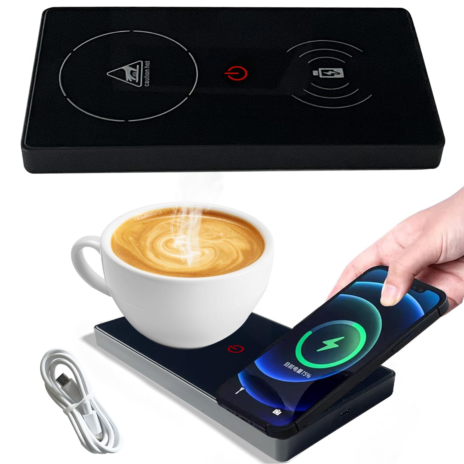 YumSur Coffee Mug Warmer Smart Cup Warmer for Office Desk,Multifunction Electric Beverage Warmer Plate 2 in 1,USB Heating Coaster Drink Warmer for Cocoa, Tea, Milk (Black)