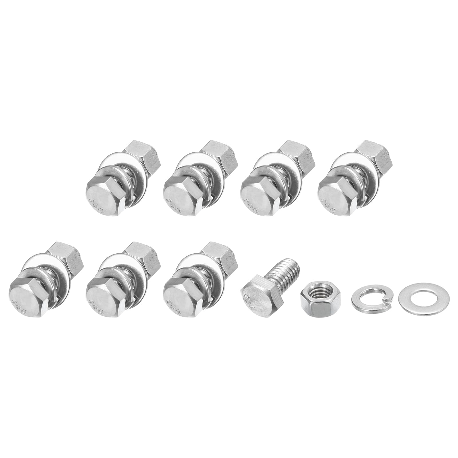 METALLIXITY Hex Head Screws Bolts, Nuts, Flat & Lock Washers Kits (3/8-16x3/4") 8 Set, Stainless Steel Fully Threaded Machine Screws Bolt Set - for Home Appliance Equipment