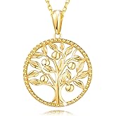 AGVANA Valentines Day Gifts 14K Solid Real Gold Tree of Life Necklace for Women Dainty Pendant Necklace Fine Jewelry Birthday Gifts for Women Mom Wife Her Yourself, 16"+2"