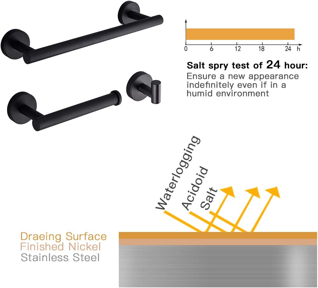 GAPPO Matte Black Bathroom Accessories Stainless Steel Bath Hardware Set Include 12 Inch Hand Towel Bar, Toilet Paper Holder, Robe Towel Hooks: Home & Kitchen