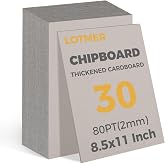 LOTMER 30 Sheets 8.5 x 11 Inch 80PT Heavy-Duty Chipboard Sheets | 2 mm Thick Chip Board for Binding Covers, Crafts, Scrapbooking, Photo Backing and DIY Projects