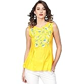 Yash Gallery Women's Rayon Slub Embroidered Regular Top for Summer (1555YKGREEN, XXL, Green)