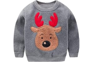 Akyzic Baby Boys Girls Sweatshirts Christmas Reindeer Fleece Crewneck Pullover Xmas Winter Warm Sweaters Tops 2t-6t