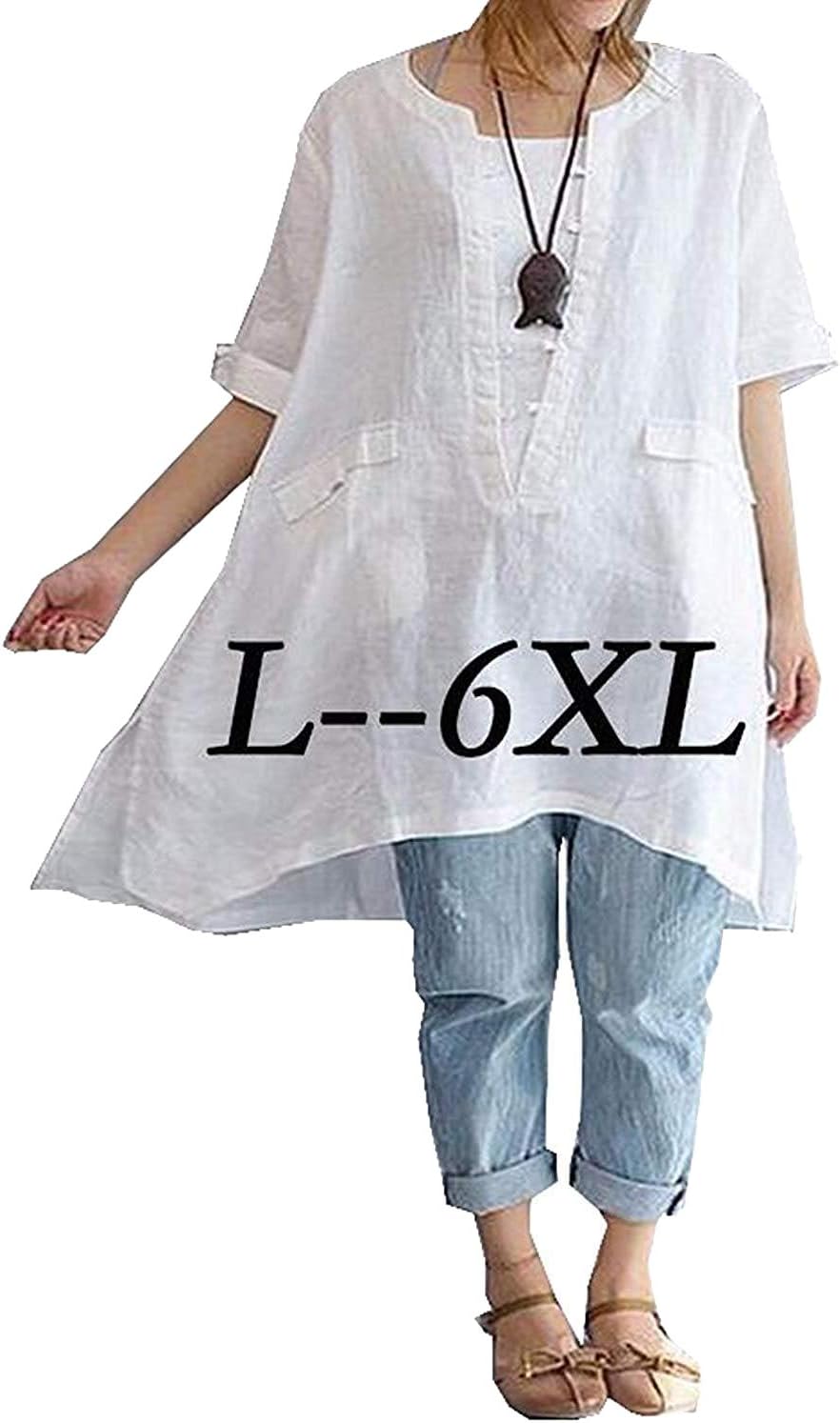 Womens Plus Size Tshirt Tops Loose Fit Half Sleeve Wide Hem Blouse 3XL White