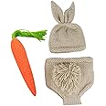 IBTOM CASTLE Newborn Photography Props Baby Boy Easter Bunny Crochet Knitted Costume Rabbit Beanie Hat Set Diaper Accessory