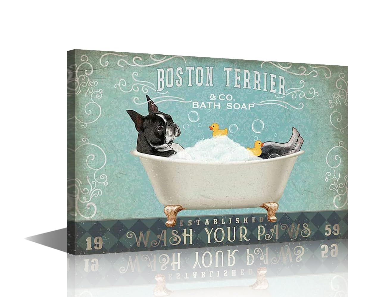 Funny Decor Bathroom Decor Canvas Framed Bulldog Wall Art Poster Dog Bathtub Wall Decor Retro Home Farmhouse Wall Decoration Bathtub Decor Ready to Hang - 18" Wx12 H — image 1