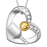 CVRAVO Volleyball/Tennis Racket/Baseball/Golf/Soccer/Football/Softball/Basketball/Hockey/Pickleball/Bowling/Lacrosse Necklace 925 Sterling Sliver Sport Necklace for Women Sport Jewelry Gifts