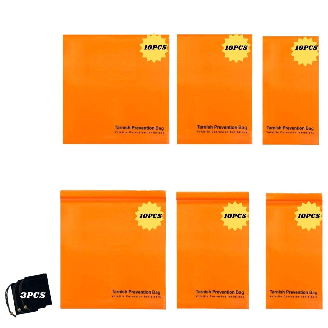 A-ONE VCI Rust Prevention Bag for Metal Bronze Molds,3.2"x6", 4”x6”, 6”x6” Zip Top Bags & Open End Bags 10pcs per Size and 3 Velvet Bags (Without Tarnish Prevention Function)