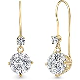 Gem Stone King 3.13 Cttw Lab Grown Diamond Dangle Earrings for Women | 14K Yellow Gold | Round Center Diamond 1.50 Ct | IGI Certified | E-F Color | VS1-VS2 Clarity