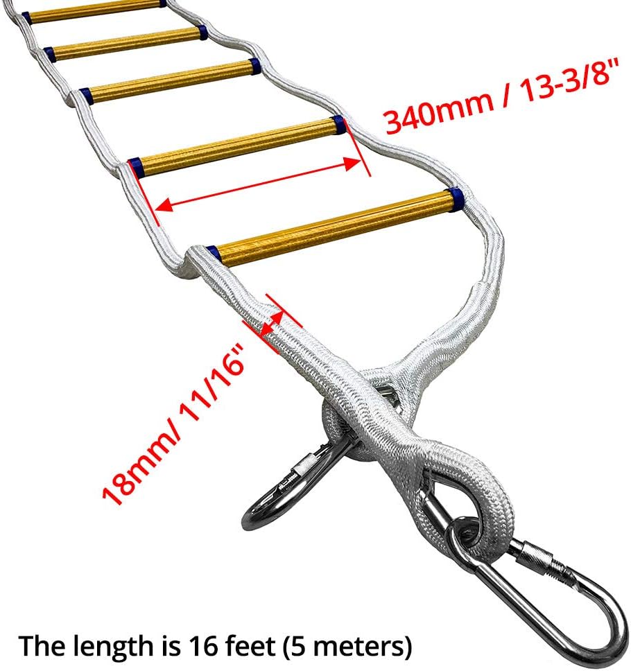 QWORK Emergency Fire Ladder Flame Resistant Safety Rope Escape Ladder with Carabiners for Fast to Deploy in Fire, Weight Capacity up to 2000 pounds, 2 Story 16 FT: Kitchen & Dining