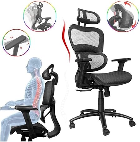 Komene Chaise De Bureau Ergonomique Fauteuil De Direction Ergonomique Pivotante 360 Siege De Bureau Avec Dossier En Maille Respirante Appui Tete Reglable Inclinable Sgs Noir M Amazon Fr Cuisine Maison