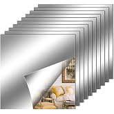 Fantasyon 10 Pieces Flexible Mirror Sheets, Self Adhesive Decorative Plastic Mirror Tiles Non-Glass Mirror Stickers for School Educational and Home Wall Decor(12x12 Inch)