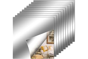Fantasyon 10 Pieces Flexible Mirror Sheets, Self Adhesive Decorative Plastic Mirror Tiles Non-Glass Mirror Stickers for School Educational and Home Wall Decor(12x12 Inch)