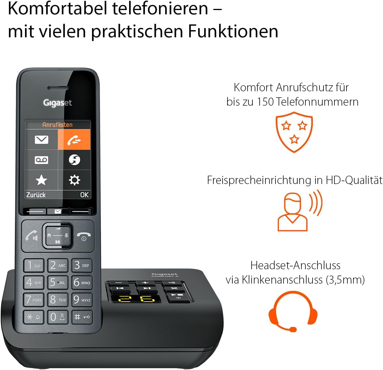 Gigaset Comfort 520A Duo - 2 Schnurlose DECT-Telefone mit Anrufbeantworter - Beste Audioqualität mit Freisprechfunktion - Anrufschutz - Adressbuch 200 Kontakten, titan-schwarz [Deutsche Version] 4