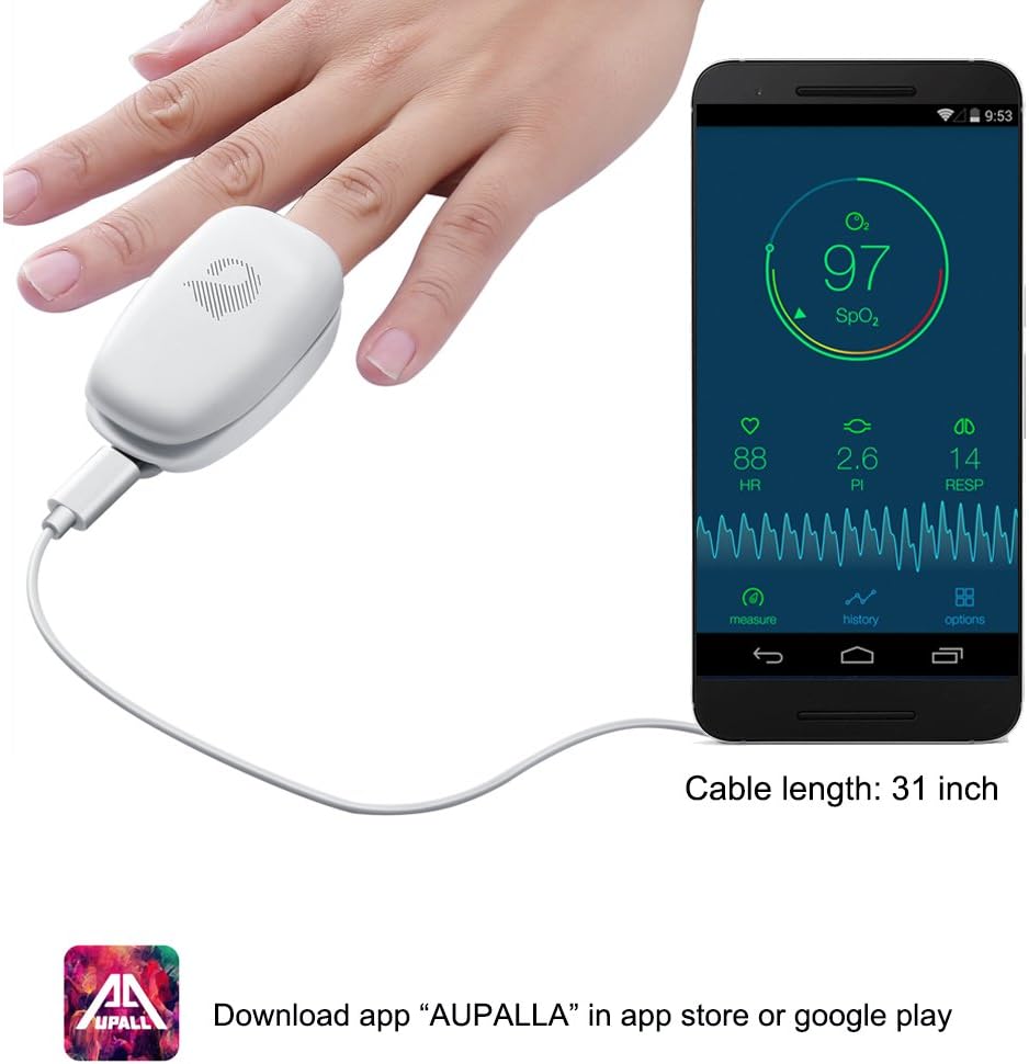 Aupalla Non Battery Smart Fingertip Pulse Oximeter, Monitor Blood Oxygen Saturation SpO2 Heart Rate Perfusion Index (White-a)