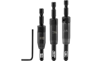 TOOKIE Self Centering Drill Bit Set for 1/4inch Clic-Change, 3pcs CC2430 3/32“, 7/64”, 1/8“ Carbon Steel Quick-Change Sturdy Self Centering Hinge Hex Drill Bit Set, #6 8 10