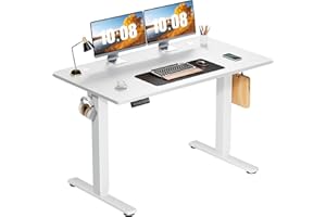 Sweetcrispy Electric Standing Desk Adjustable Height, 48x24 Inch Sit Stand Up Home Office Desks Computer Workstation PC Work Table with 3 Memory Preset Splice Wood Board Metal Frame, White