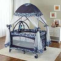 Big Oshi Portable Playard Deluxe Bundle - Nursery Center With Canopy Net Topper - Medium Size - Lightweight, Compact Design, Includes Carry Bag - Perfect for Indoor or Outdoor Backyard Use, Navy