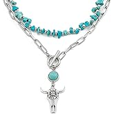 HETICA 3Piece Turquoise Layered Necklace for Women Vintage Western Denim Retro Style Necklace Jewelry