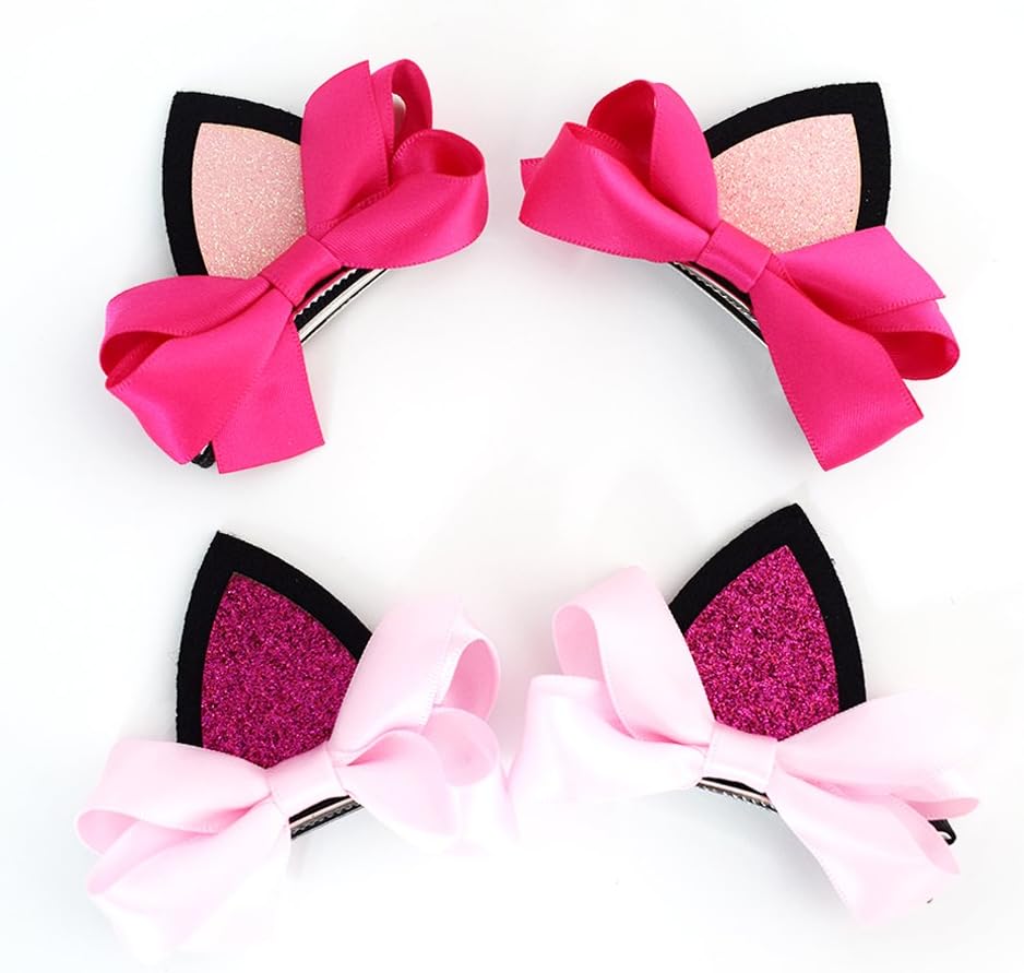 Ears Hair Bows Barrettes Clips - 4PCS Cute Red Pink Hairpins Gifts for Kids Girls Toddlers by Refee