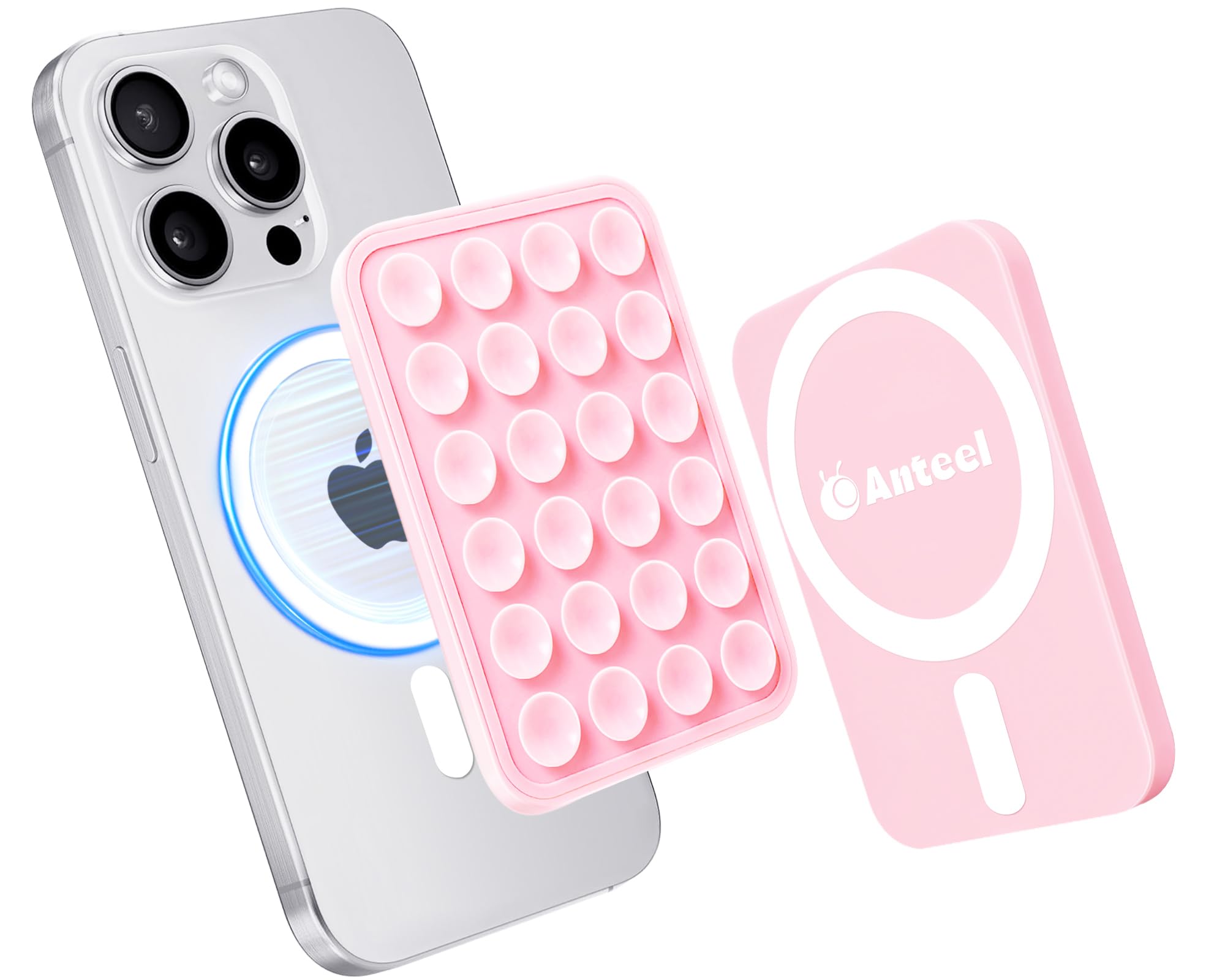 Photo 1 of Anteel Magnetic Suction Phone Mount for MagSafe Case, Silicone Grip Secure Mirror Shower Phone Holder for iPhone 12/13/14/15/16, Hands-Free Selfie/Video for TikTok Creator/Influencer (Light Pink)