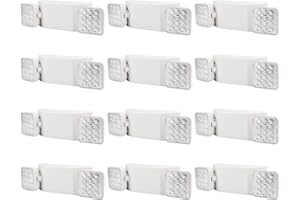 AKT LIGHTING Commercial Emergency Light, UL Certified, White Emergency Light Fixture with 2 LED Square Heads Adjustable & Backup Batteries Exit Lighting (12 Pack)