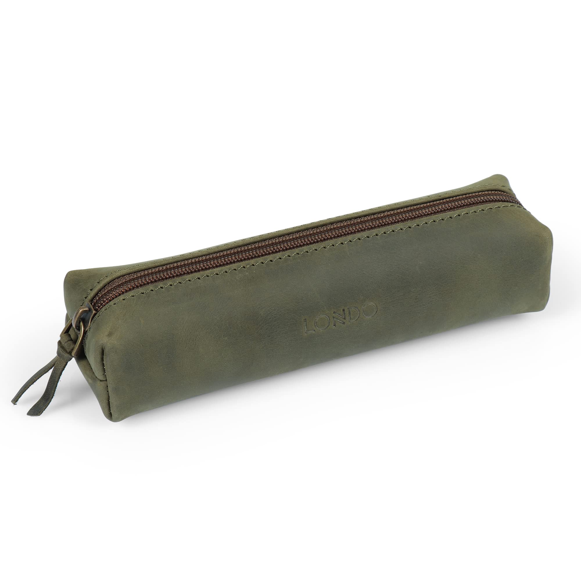 LONDO Genuine Leather Zipper Pen, Pencil & Cosmetic Case - Pouch Stationery Bag