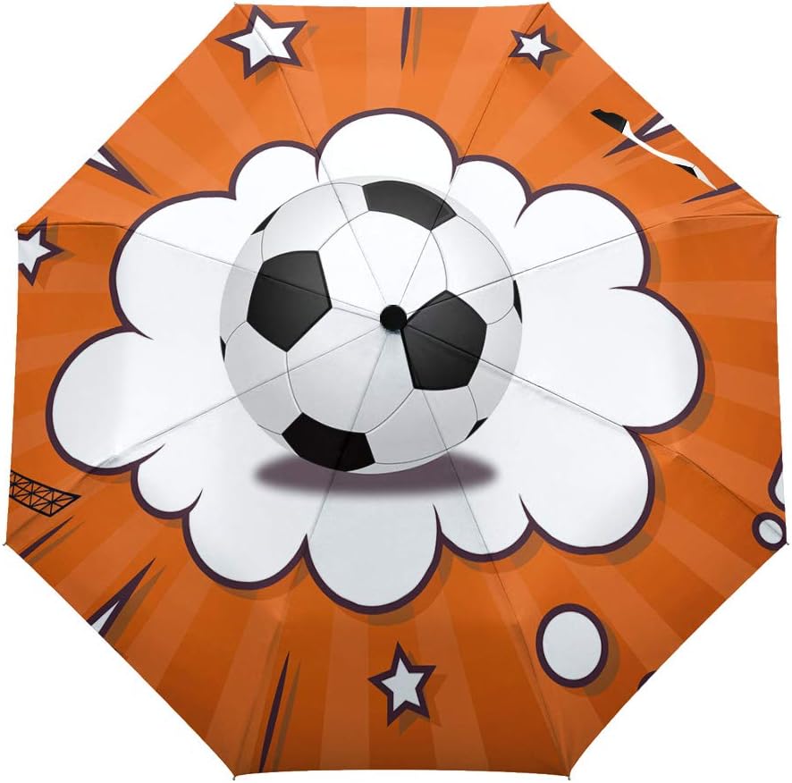 Windproof Travel Folding Umbrella, Football Cartoon Symbol Exclamation Point - Lightweight Portable Umbrella | 8 Ribs Inverted Umbrella Automatic Open Close