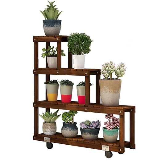 Estantería para Macetas, Soporte de Madera para Flores con 4 ...