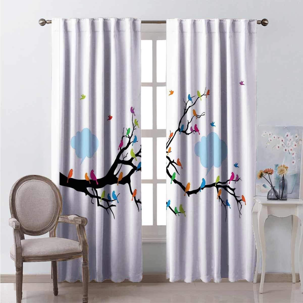 Blackout Curtain Winged Birds on Tree Set of Two Panels for Curtains