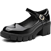 NEWBELLA Women's Mary Jane Shoes Platform Low Heel Chunky Heels Ankle Strap Round Toe Dressy Pumps Oxford Style