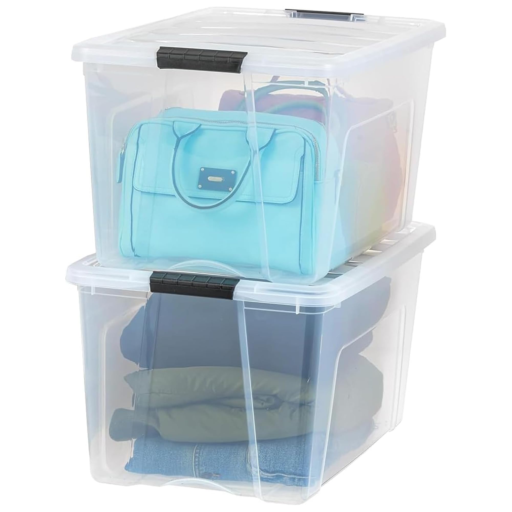 View 1 of **BROKEN LIDS**IRIS USA 2-Pack Storage Bins with Lids, 72 Quart, Made in USA Stackable See-Through Organizing Solution Latches Durable Nestable Containers Secure Pull Handle, BPA-Free Plastic