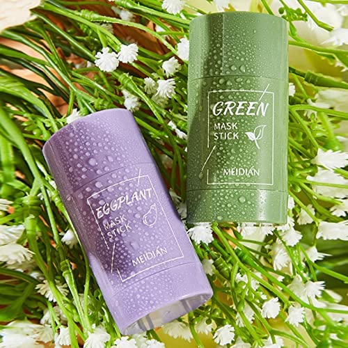 Meidian 2PCS - Green Tea Purifying Clay Stick Mask, Eggplant Face
