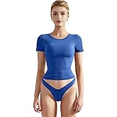 SUUKSESS Women Double Lined Fitted Basic Tee Crew Neck Short Sleeve Y2K Crop Top