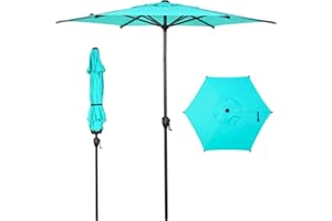 Abba Patio 7.5FT Lyon Outdoor Patio Umbrella Outdoor Table Umbrella with Push Button Tilt and Crank Market Umbrella 6 Sturdy Ribs UV Protection Waterproof for Garden Deck Backyard Pool Light Blue