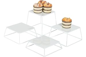 YFEEN Dessert Table Risers Display Stands Food display White Metal Square Retail Pizza,Cupcake,Candy Stands Food Platter Tray,6x6 INCH,Set of 4