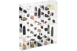 FIREORANGE Adjustable Rock Display Case Clear Acrylic Collection Box with Mirrored Arrowhead Stones Storage Display Case Mineral Crystal Collectibles Holder Organizer Showcase Shelves with Lid