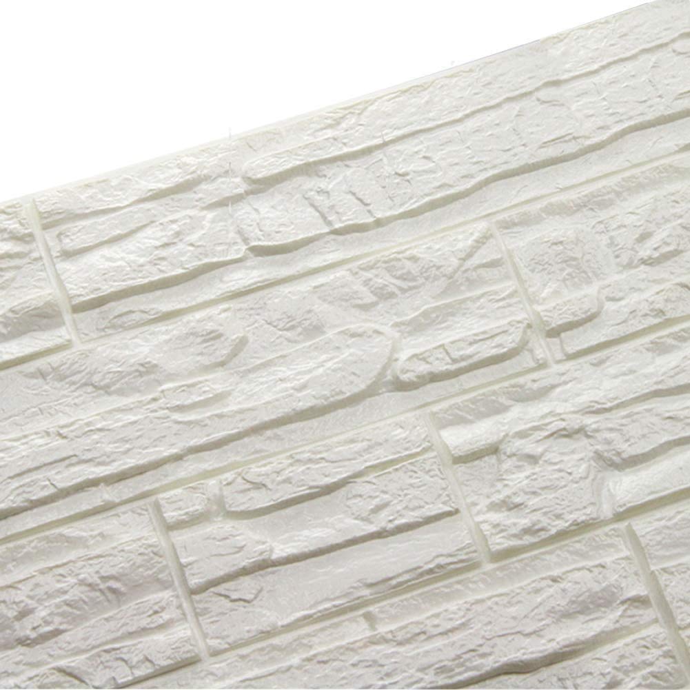 Ray-Velocity 3D Brick Wallpaper, WANWEITONG DIY 3D Wall Panels Self Adhesive Wallpaper Embossed Brick Ceramic Tile Stone Wall Panels for Living Room Home Office Décor (36 Pcs, White)