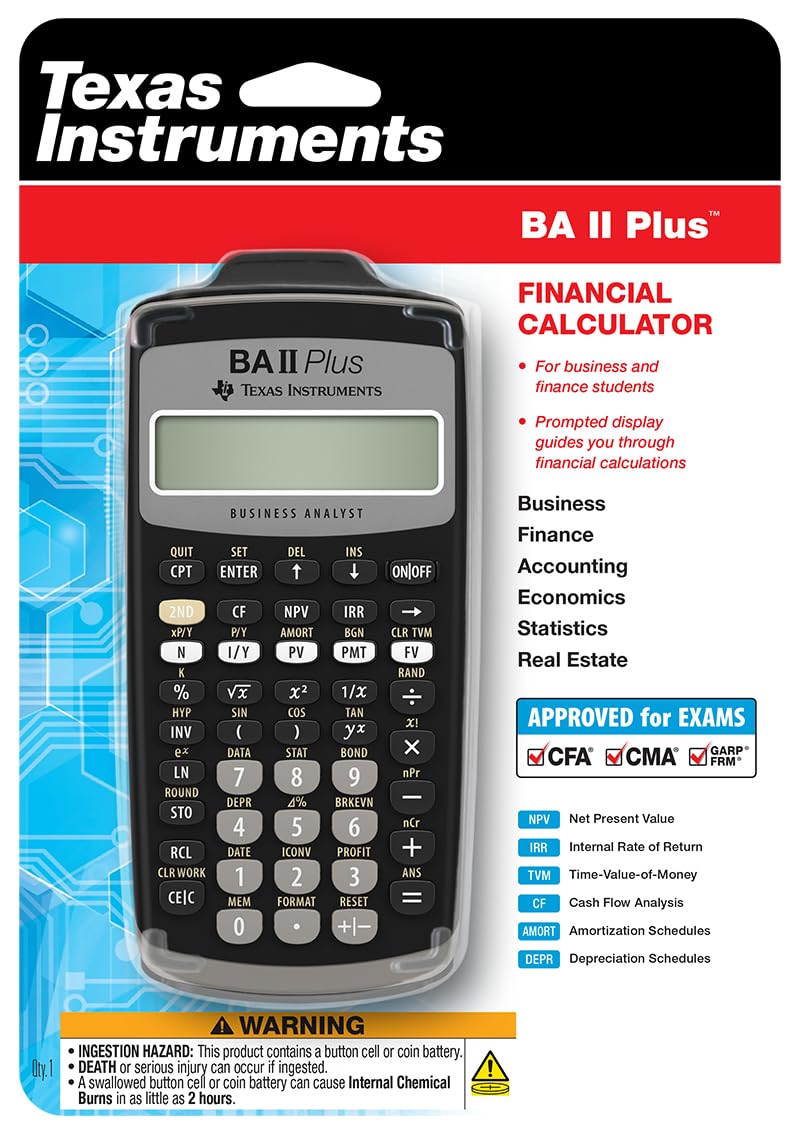 Texas Instruments BA II Plus Financial Calculator, Black Medium