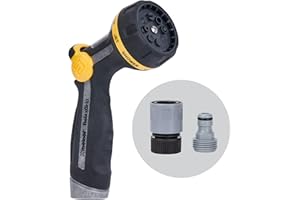 Melnor 65188AMZ RelaxGrip Metal Nozzle, Multi-Pattern, Arthritis Foundation Ease of Use Certified, Quick Connect Bundle, Black, Yellow