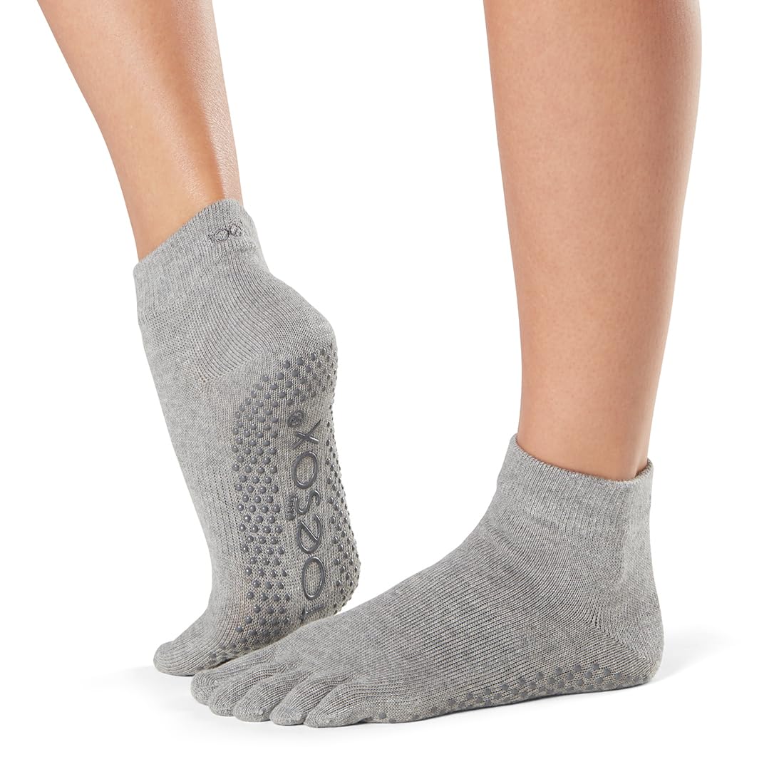 Fitness-Mad Unisex's ToeSox Full Toe Ankle Yoga & Pilates Grip Sock, Heather Grey, M