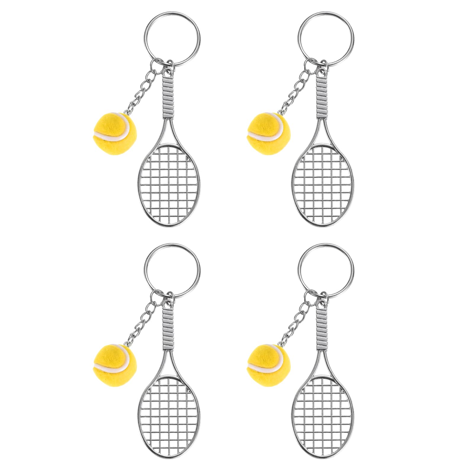 PATIKIL Tennis Keychain, 4Pcs Alloy Mini Tennis Racket Keychain Key Ring Tennis Ball Cute Sports Keyrings for Sport Lovers, Yellow