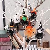 Set of 6 Halloween Hanging Ornaments, Small Wicked Witch Black Cat Pumpkin Ghost Halloween Christmas Tree Decorations Spooky Holiday Home Decor