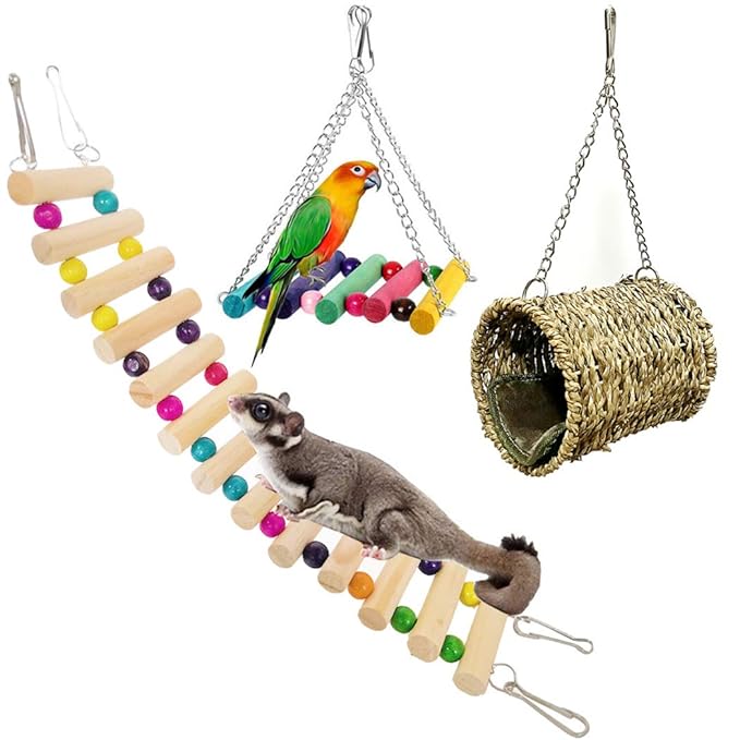 Outgeek Parrot Hanging Swings Bird Hanging Swings Parrot Ladder Toy
