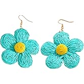 Rattan Flower Drop Earrings for Women Boho Raffia Straw Dangle Earrings Sunflower Earring