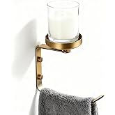 Towel Racks for Bathroom, NEWRAIN Hand Towel Holder with Wall Candle Holder, Wall Mounted Antique Brass Towel Ring, Vintage T