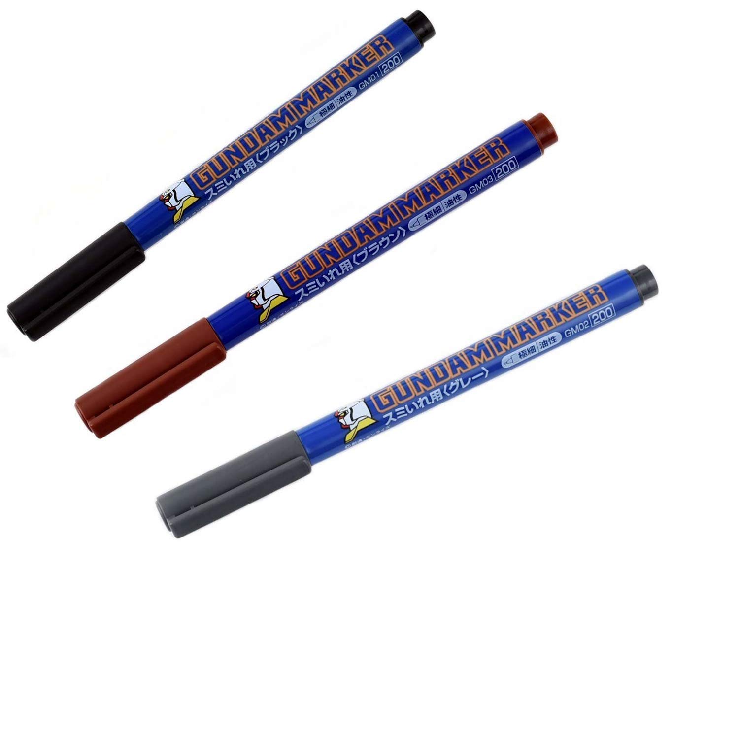 GSI Creos GundamMarker Sumi-Ire Ultra Fine Type, Set of 3 Colors Black Gray Brown, GM01 GM02 GM03 Made in Japan