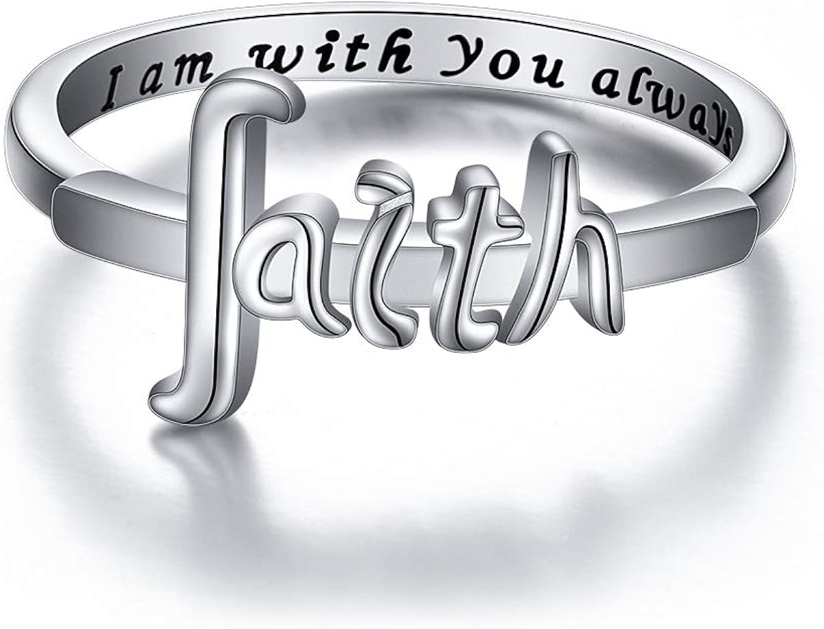 925 Sterling Silver I am with You Always Religious Faith Cross Ring for